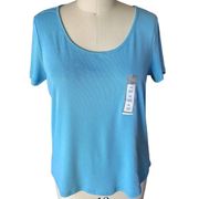 NWT ~ FALLS CREEK Women's Short Sleeve Teal Blue Ribbed Top Shirt ~ Size XL