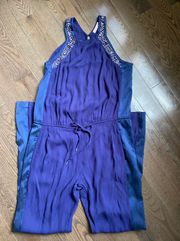 Jeweled Neckline Silk Panel Jumpsuit women’s size 2