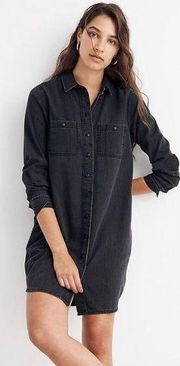 MADEWELL Denim Shirt Dress with Pockets Washed Black Dark Gray Women's Small