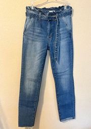 Ashley Mason Medium Wash Paper bag Waist Skinny Jeans with Matching Belt