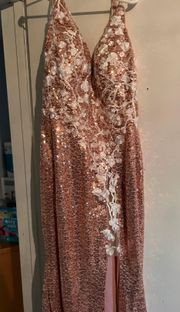 Hebeos Light Pink Beaded Slit Prom Dress