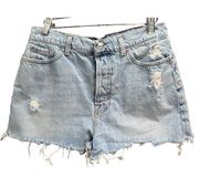 7 For All Mankind Shorts Womens 30 Blue Distressed Cut Off High Waist Button Fly