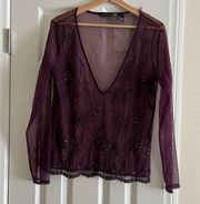 New York & Company tops Burgundy transparent Beaded Lace. In good condition.