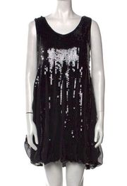 Black Sequin Bubble Hem Mini Dress