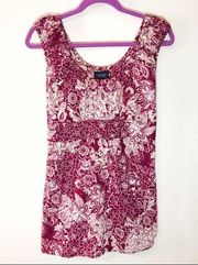 Sonoma Blouse Raspberry Floral Scoop Neck Sleeveless Smocked Top Sz L GUC Trendy