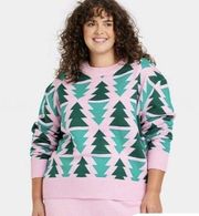 Women’s Grayson Threads Pink & Green Christmas Tree Knit Sweater XL New