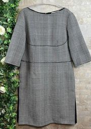 Stella McCartney Houndstooth Plaid Boat Neck Wool Blend Dress Gray ~48 US 14