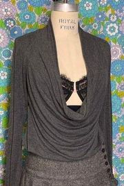 Vivienne Tam Vintage 90's Grey Open Drape Front Top  Size:S