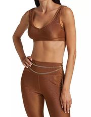 WeWoreWhat Brown Rib V-Neck Sports Bra Top