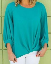 Gibson x Living in Yellow NWT Turquoise Maggie Twist Hem Top Size Medium