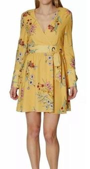 AVEC LES FILLES Havana Floral Faux Wrap Dress Yellow Size 6 NWT