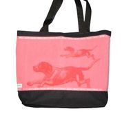 Big Canvas Beach Bag Black Shopping Tote with Running Dogs