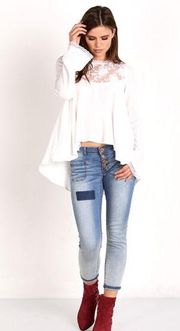 For Love & Lemons Ellery White Lace Blouse Women's Size Medium