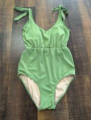 Kortni Jeane Green Tie Shoulder One Piece Swimsuit Size Medium