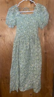 dazy ruched green midi floral dress