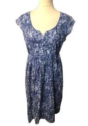 Eddie Bauer Womens Batik Style Fabric Blue Boho Summer Dress W/ Ribbon Small Siz