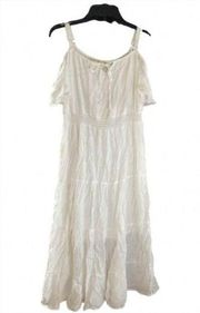 Indigo Rose Women's White Cold Shoulder Ruffle Trim Maxi Dress Size PM