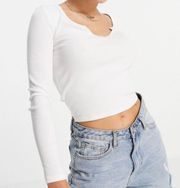 NWT  Jane Notch Neck Long Sleeve Cropped Top in White Size Medium