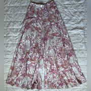 Aakaa Pink, Orange & Cream Floral High Rise Flowy Wide Leg Palazzo Pants - Small