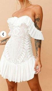 Saints & Secrets ivory white sweetheart off the shoulder mini dress