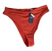 Abercrombie & Fitch High Leg Cheeky Bikini Bottom Orange Textured Swim Bottoms