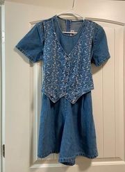 VINTAGE Alexandra Lee petite denim dress with embroidered vest