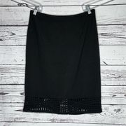 Calvin Klein NWT Size 6 Black Ribbon Cut-Out Trim Straight Pencil Skirt w/ Slit