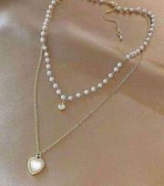 Love Pendant Double Collar Chain Necklace 