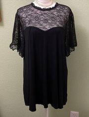 Torrid Black Lace Flutter Sleeve Swing Top Mock Neck Soft 2X Sweetheart Yoke