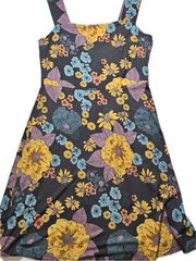 Midi Dress Women’s Small Flower Print Gray Gold Pink Teal Unique Spring NEW