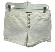 Jessica Simpson Womens Jean Shorts Button Fly Cuffed Vintage High Waist White 28