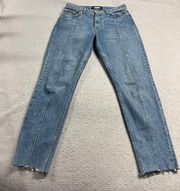 High Rise Seamed Straight Leg Raw Hem Jeans Size 28 EUC