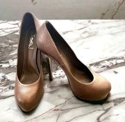 YSL SAINT LAURENT Metallic Brown Tribtoo Platform Heels 🤎🤎 Sz. 39 Gorg!