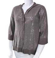 Alice + Olivia A+O Womens Size M Hooded Cardigan Sweater Grey Sequin Sparkle