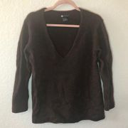 Carole Little Sweater Brown V Neck Wool Blend Sweater Sz L GUC