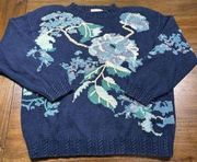 Capistrano Hand Knitted Size 20/22 Vintage Blue W/ Floral Design Sweater