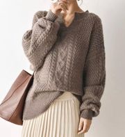 Cable knit chunky sweater mocha brown long sleeve