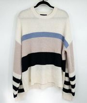 Sanctuary Pink Cream Colorblock Stripe Knit Pullover Sweater Size XL