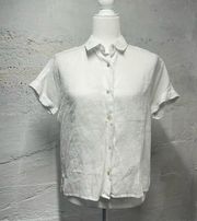 Tahari Linen Button Up cuff sleeve short sleeve shirt