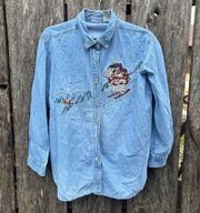 Vintage 90s Bobbie Brooks Chambray Embroidered Skiing Polar Bear Winter Shirt