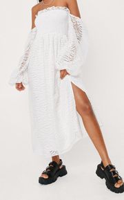 Ruffle Chiffon Balloon Sleeve Maxi Dress