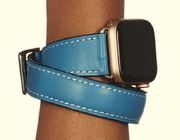 Blue Jean leather double wrap band w silver hardware for Apple Watch NWOT 38/40