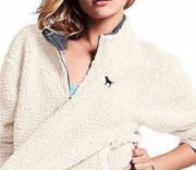 PINK - Victoria's Secret  Sherpa pullover jacket teddy thick fleece beige 3/4 zip M