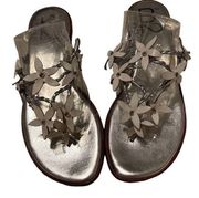 Beautiful Silver & white flowered leather sandals B2 by Bernardo worn 2x EUC