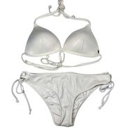 PINK VS Mini Cheekster Bottom Triangle Top Set in Iridescent Pearl White