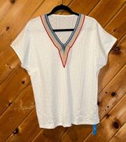 NWT Cupshe Rainbow Lace Trim Eyelet Top in white