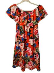 Rose & Olive Elastic Off The Shoulder Floral Mini Flowy Ladies Dress SZ XS