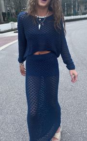 Blue Sweater and Skirt Set