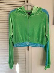 Baby blue & lime velour crop top and track pants hoodie set•new without tag•