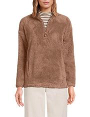 Lands'End  Cozy Fleece Quarter Zip Pullover Sweater Top Brown Large